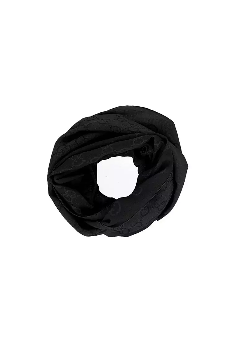 GG Logo Wool Silk Scarf in Black 165904 3G646
