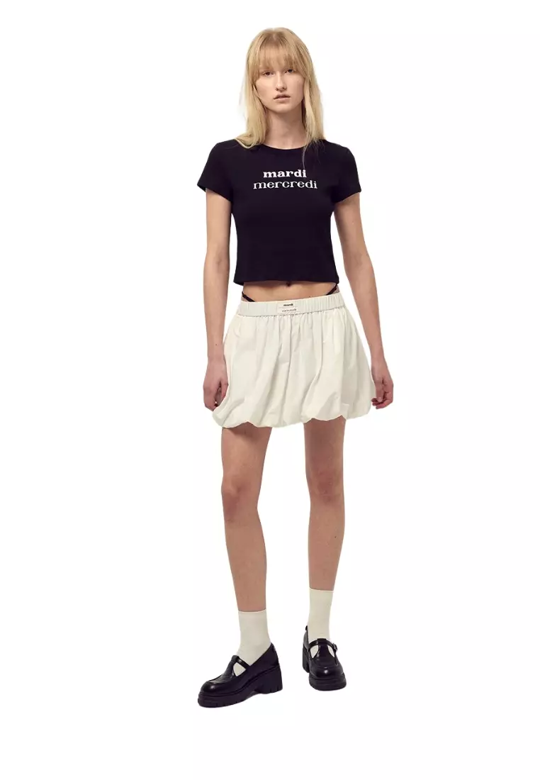 Cropped Fitted Tshirt Double Logo - Black White