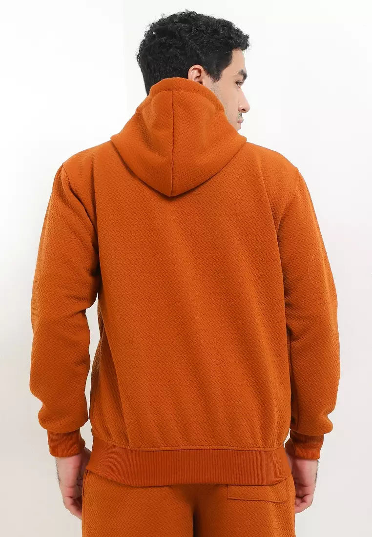 SYZLO Setelan Hoodie Zipper Maze Cotton Fleece Atasan Jaket Hoodie Zipper Dan Bawahan Boardshort 1 Stel - Camel