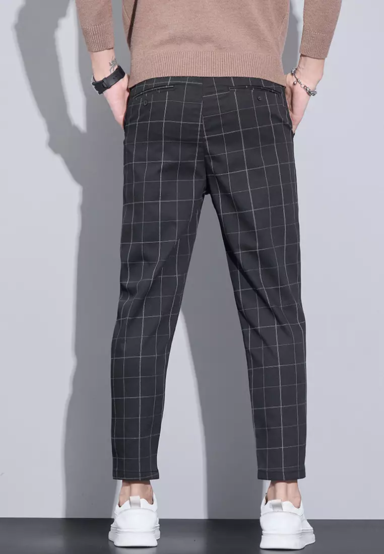 Man's Checked Slim Ankle Suit Pants
