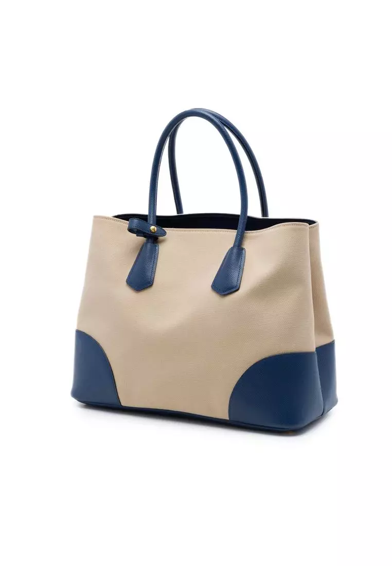 Pre-Loved Prada Large Canapa And Saffiano Double Satchel