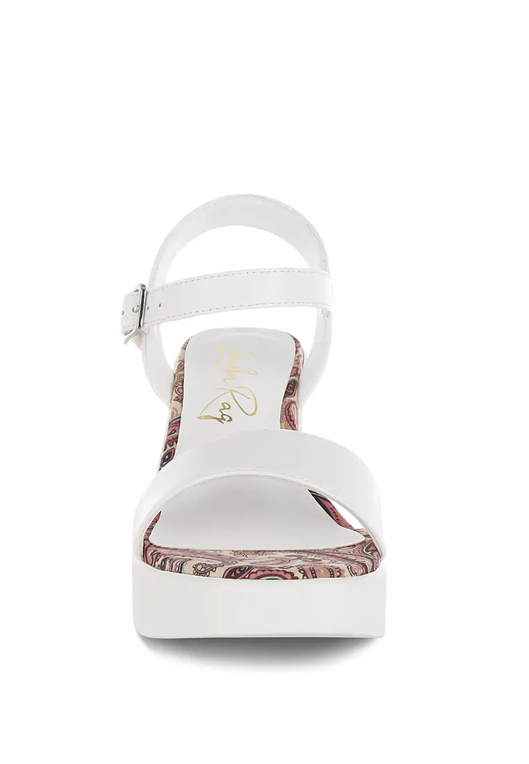 Faux Leather Pin Buckle Platform Heels in White