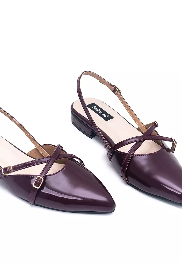 Scarlet Flat Sandals Mules in Burgundy