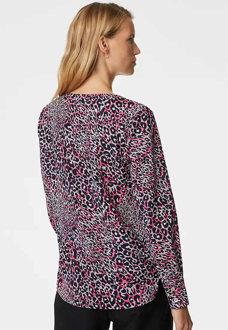 Printed V-Neck Popover Blouse