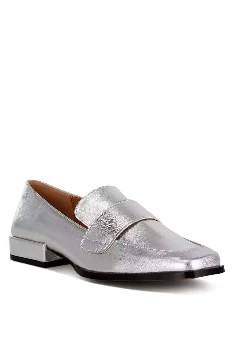 Metallic Penny Loafers in Silver