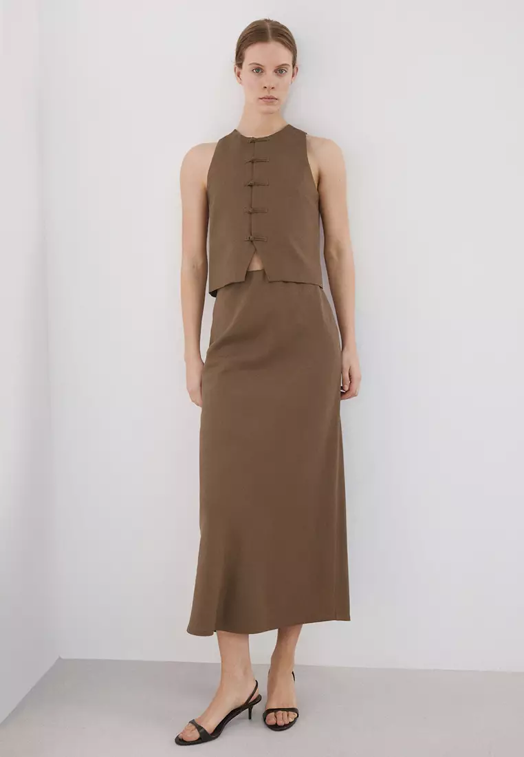 Linen-Blend Straight Skirt