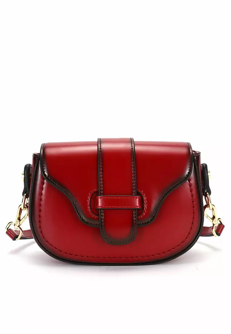 Red leather new arrivals saddle bag