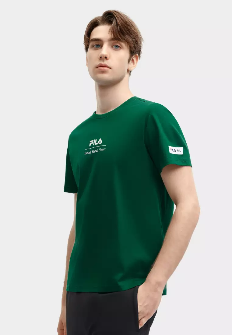 Green and shop red fila shirt