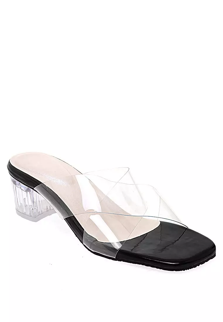 Azella Heels Transparent Design Casual Sandal Wanita - Hitam