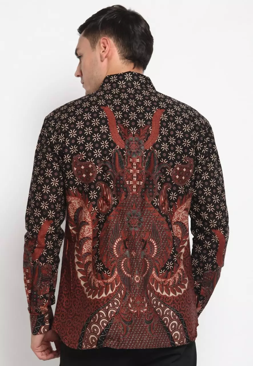 Kemeja Batik Pria Premium Slimfit Elegant Modern Lengan Panjang Temboro Item