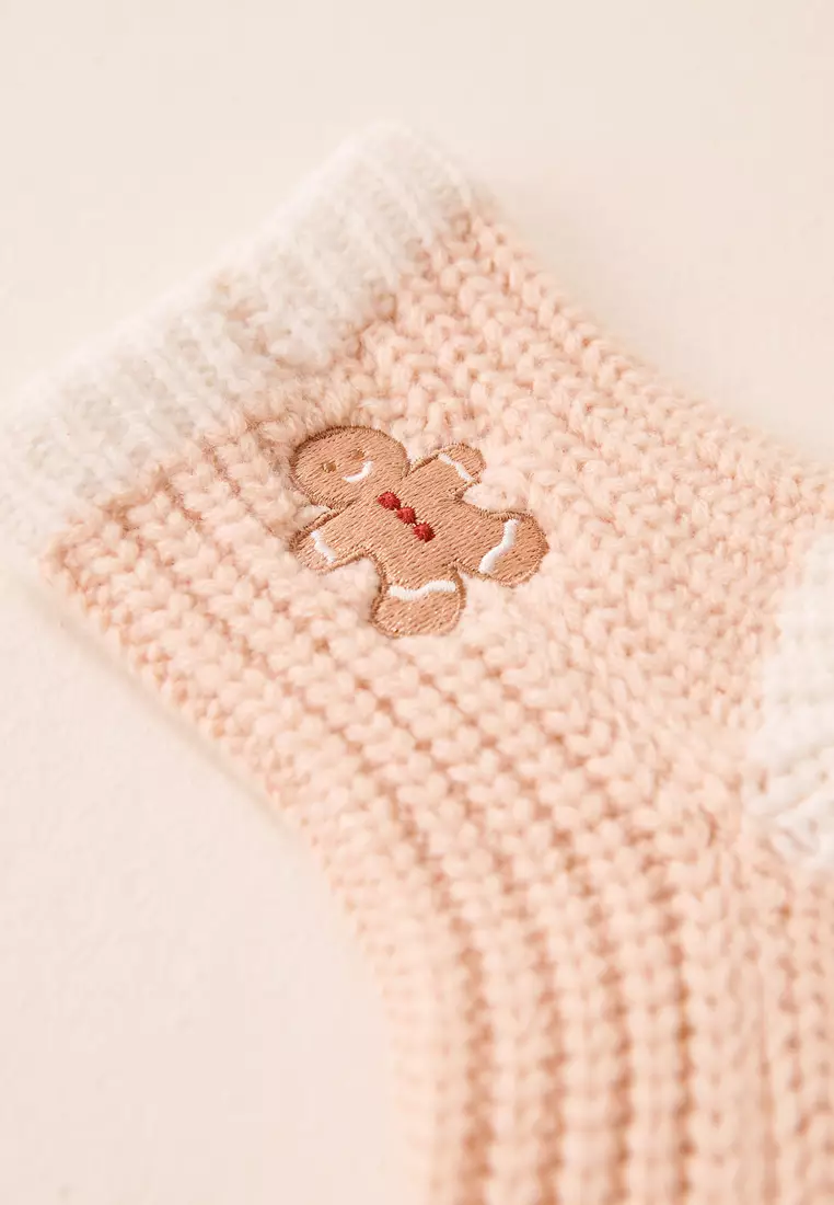 Embroidered Gingerbread Socks