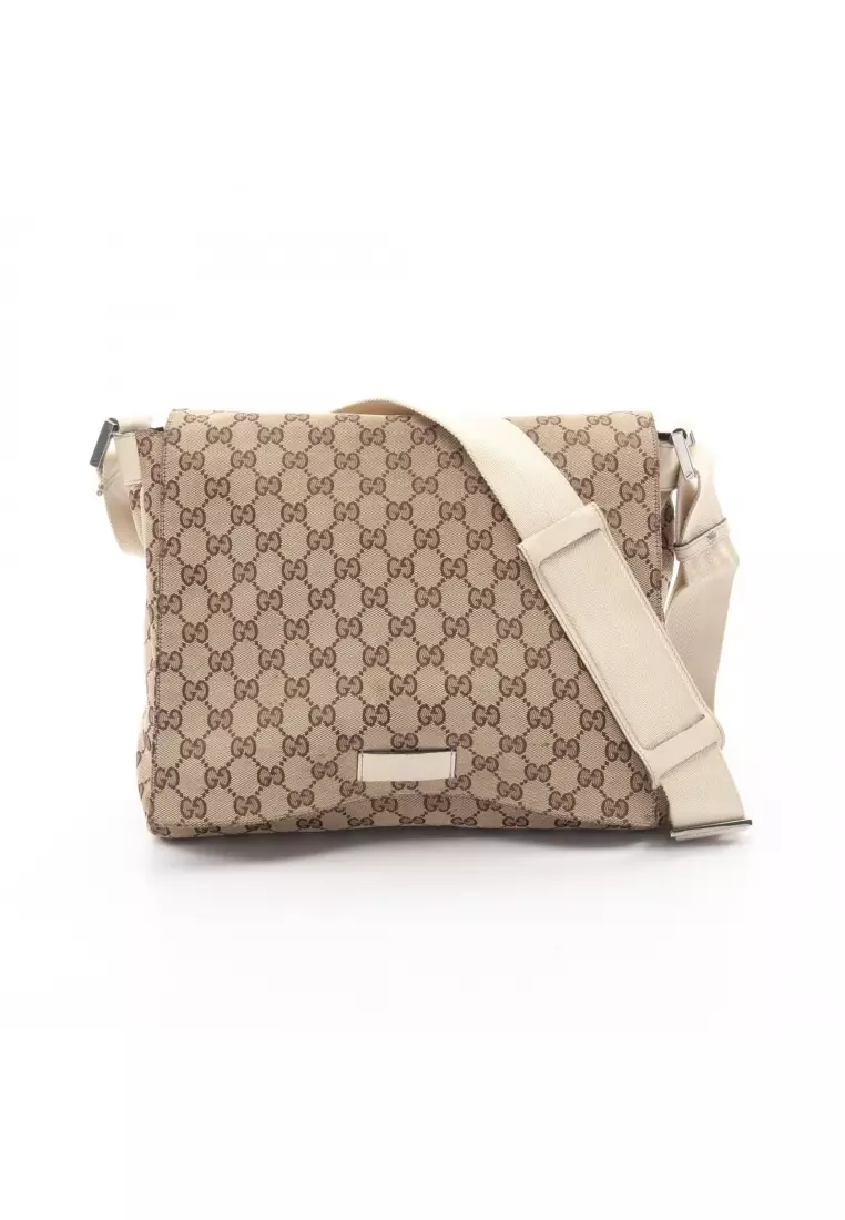 Pre-Loved Gucci GG canvas Shoulder bag canvas leather beige ivory