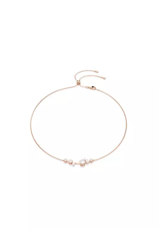Constella Necklace, Crystal Pearl, Round Cuts, White, Rose Gold-Tone Plated