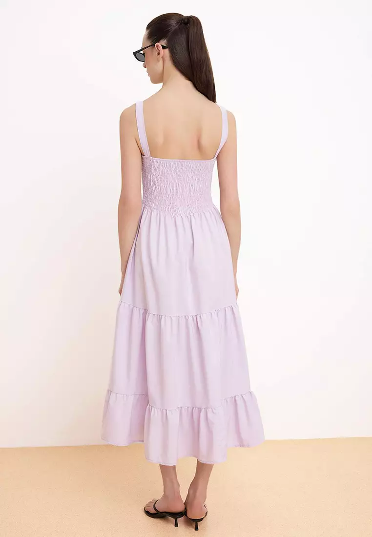 Lilac Straight Skirt With Open Waist Gipeli Maxi Woven Dress Twoss24El152