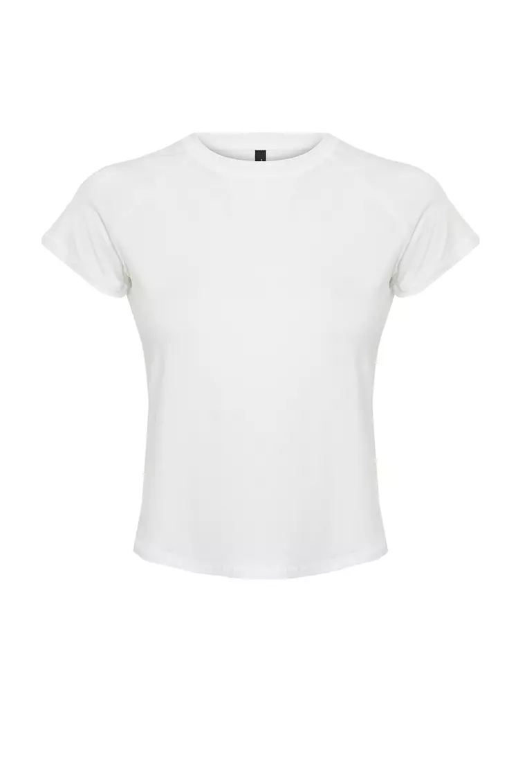 White Reflector Print Detailed Knitted Sports T-Shirt THMSS24TS00002