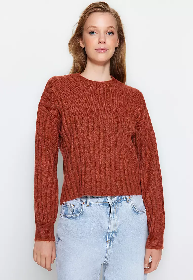 Buy Trendyol Ribbed Sweater in Brown 2024 Online