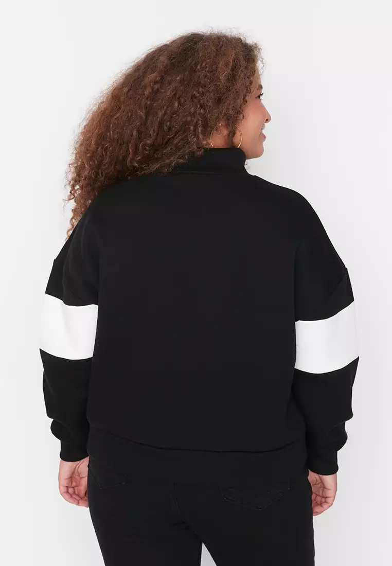 Plus Size Color Block Stand-Up Collar Sweatshirt