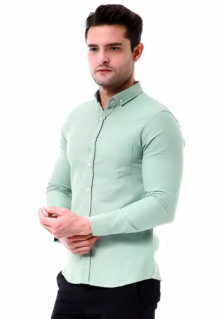 Leopold Kemeja Basic Pria Motif Polos Long Sleeve Material Cotton ORIGINAL - Mint