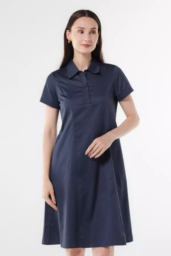 MINIMAL - Harriette - Dress Katun Lengan Pendek - Navy Warna Navy