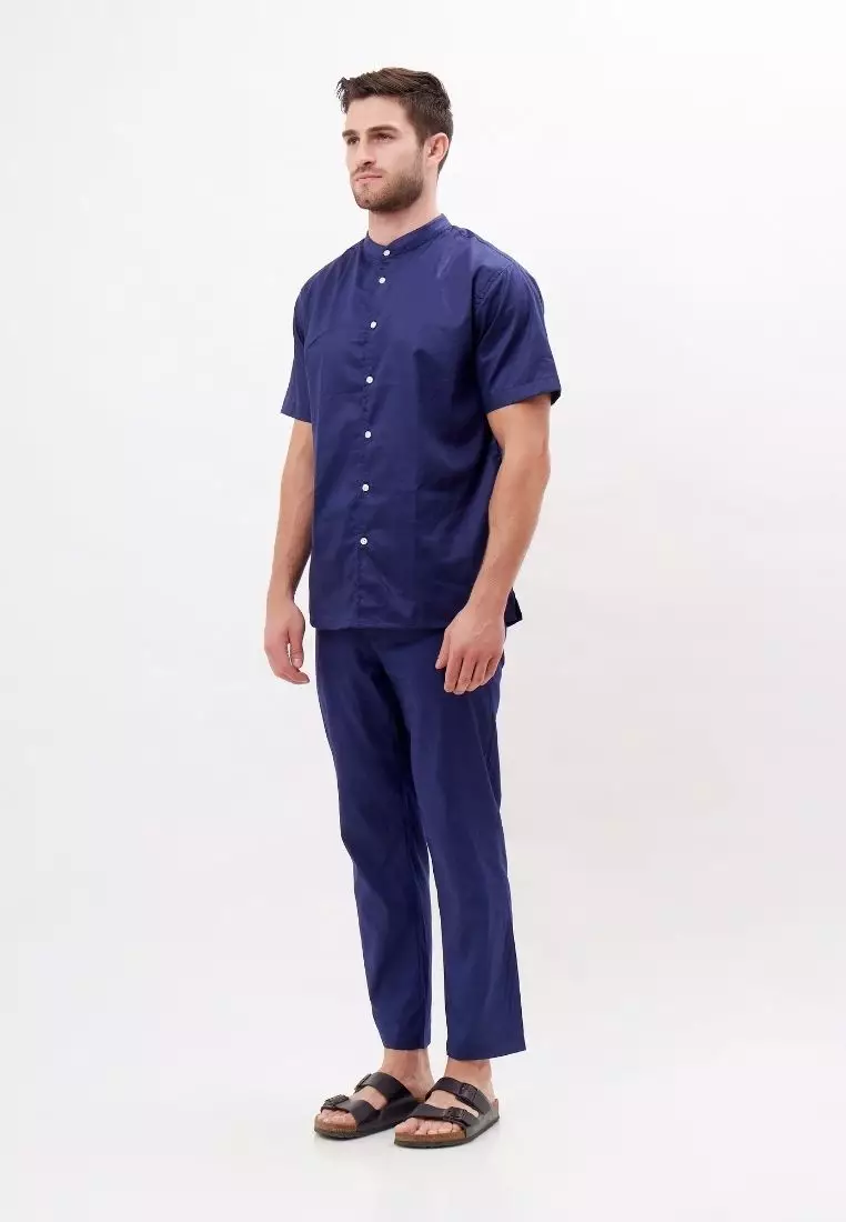 Bazel Kemeja Pendek Pria Katun Organik Navy | Organic Cotton Short Sleeves Shirt Men Navy