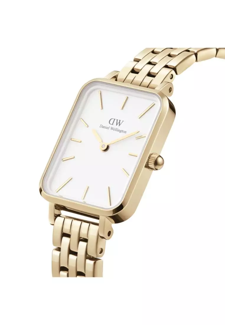 Quadro 20x26mm 5-Link Gold White Dial - Watch for women - Stainless Steel watch strap - Square Dial - DW official - Women's watch - Female watch - Ladies watch - Authentic - Jam tangan wanita - jam tangan perempuan