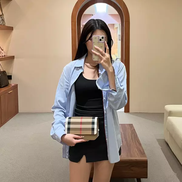 Tas BURBERRY CHECK BEIGE CAMEL LEATHER FLAP SHOULDER BAG 100% ORIGINAL