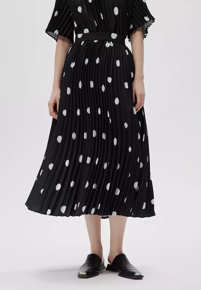 JNBY波點印花半身裙A字長款裙
