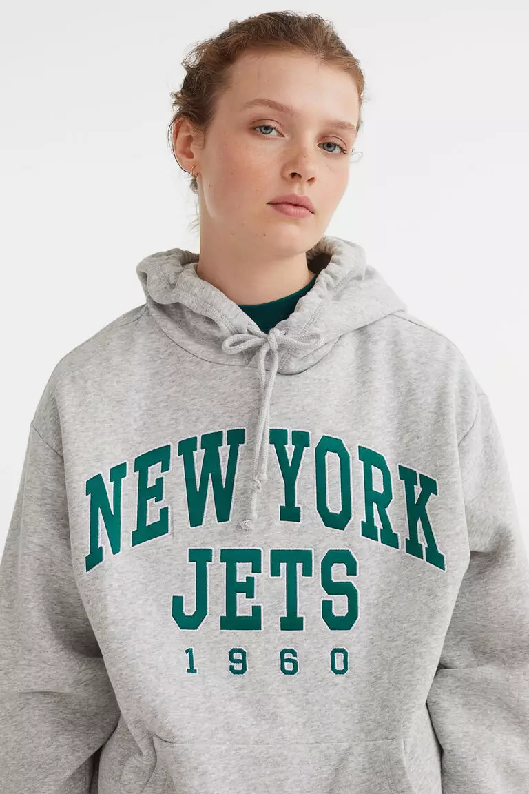 H&M+ Motif-front sweatshirt - Dark green/New York Jets - Ladies