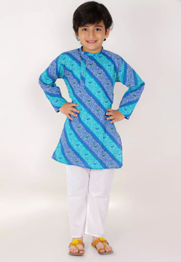 经典蓝色 Lehariya 男孩睡衣库尔塔套装