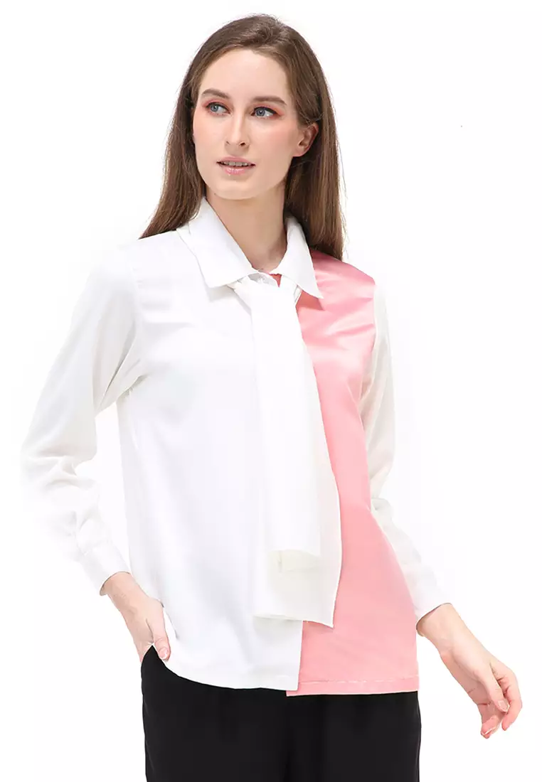 Caliya Blouse Long Sleeves Wanita Motif Polos Atasan Wanita Casual - Peach