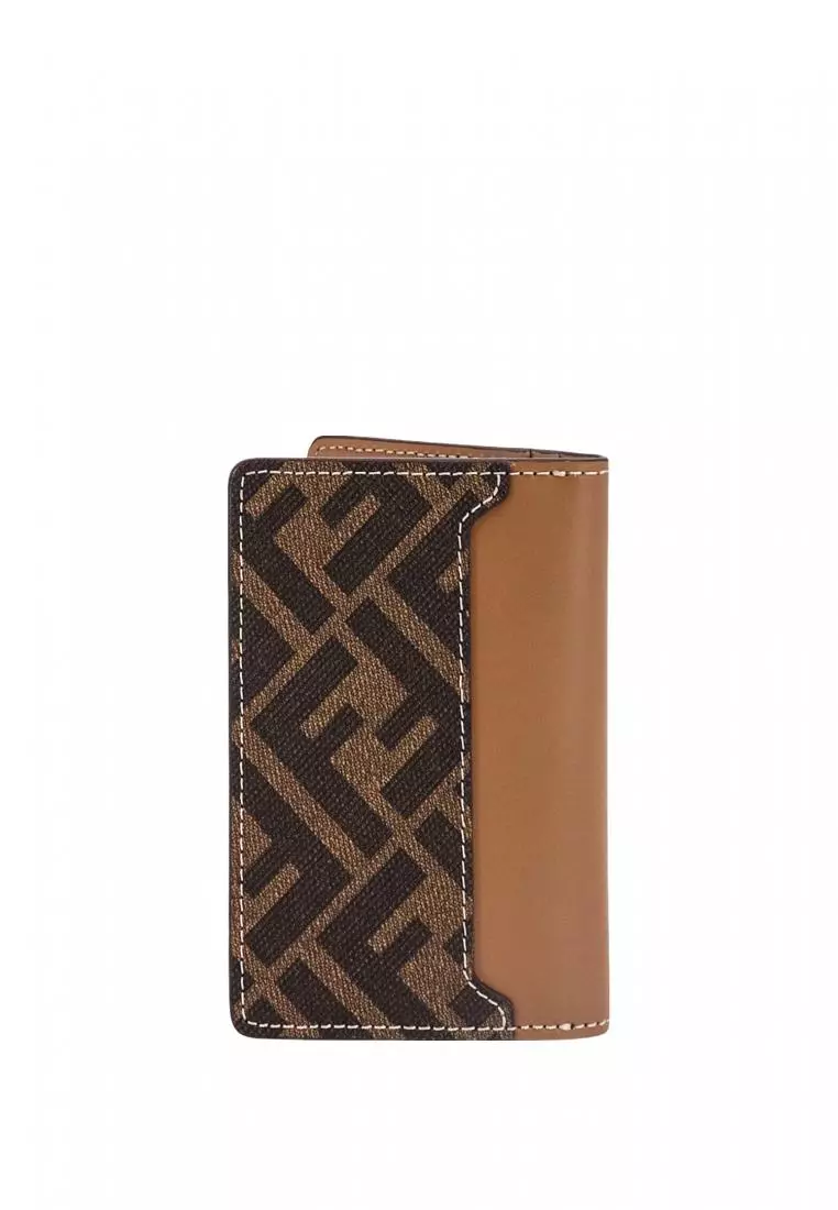 FENDI - Leather and FF faric card holder - Beige