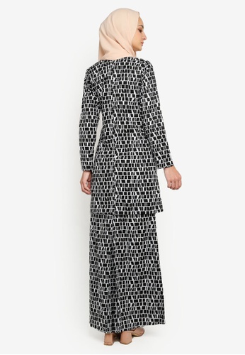 Buy Kurung Moden Exclusive Berpoket from Azka Collection in Black and Grey at Zalora