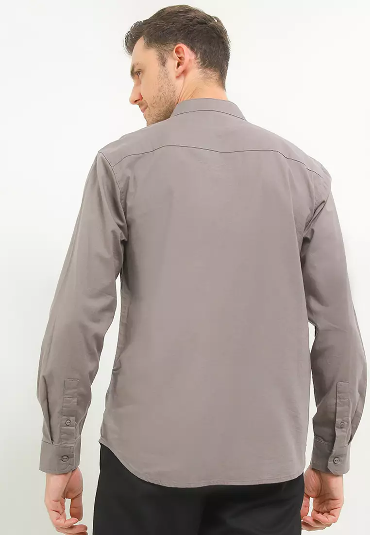 Kemeja Lengan Panjang Mandarin Slim Fit - Grey