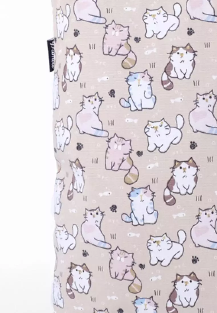 Pamole Tote Bag Wanita Bahan Kanvas Motif Penutup Resleting - Kucing Coklat