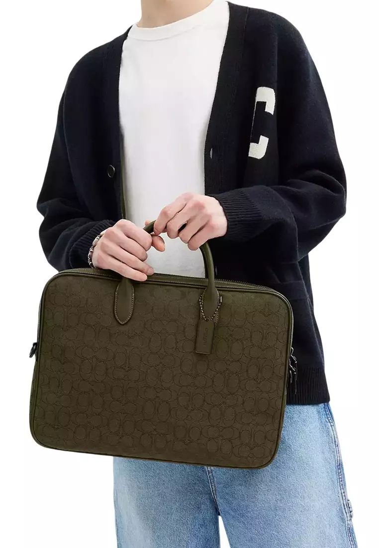 Theo Work Bag In Signature Jacquard - Olive Drab CAK97