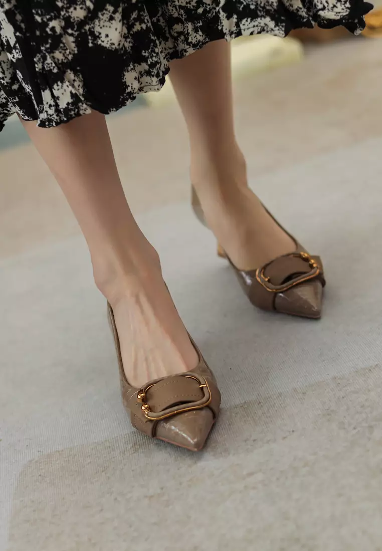 5CM Pointy Square Buckle Textured Pumps XJ568-2