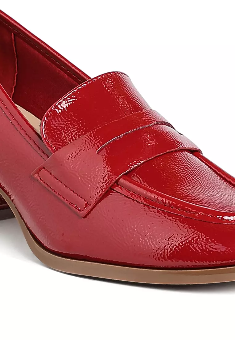 Sepatu Loafer Hak Blok Tali Penny dalam Warna Burgundy