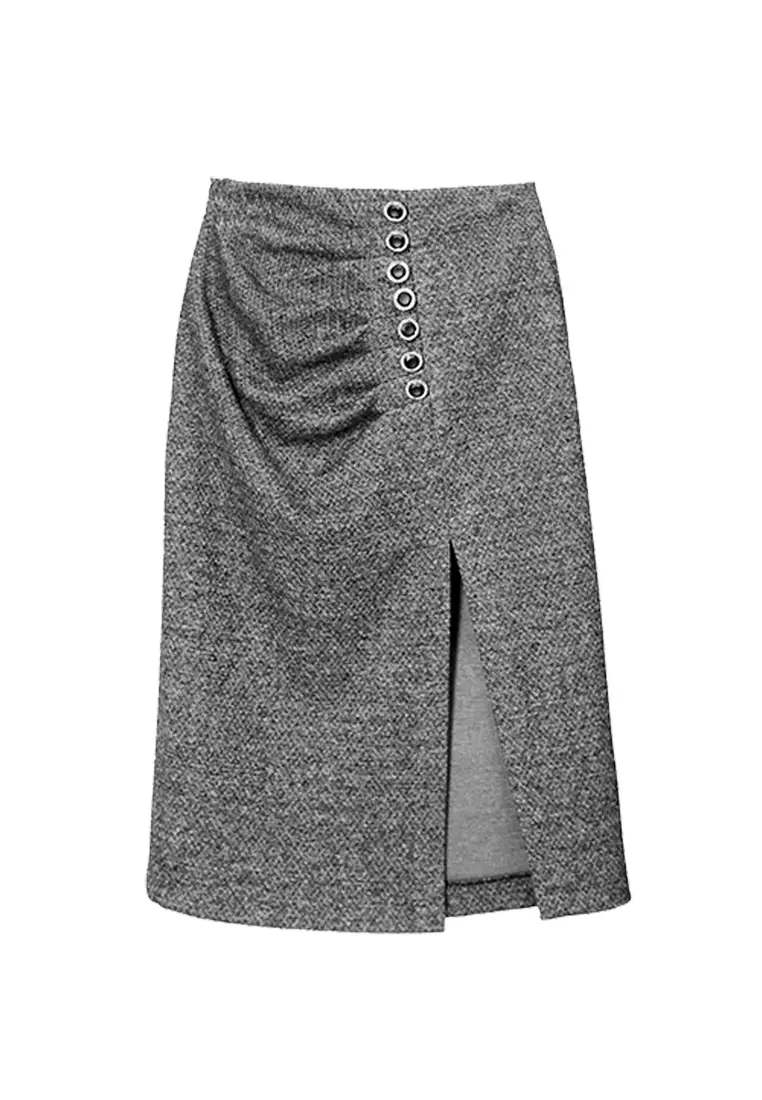 Front Slit Pleated Detail Pencil Skirt