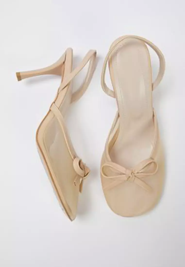 Nude Bow Mesh Thin Heels