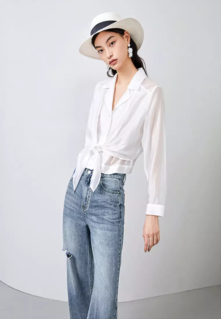 Relaxed Casual Shirt With Front Ribbon