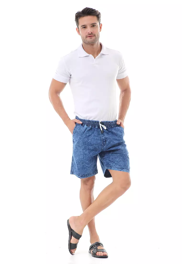 Grissham Celana Jeans Pendek Pria Short Pants Casual Material Denim ORIGINAL - Dark Navy Washed