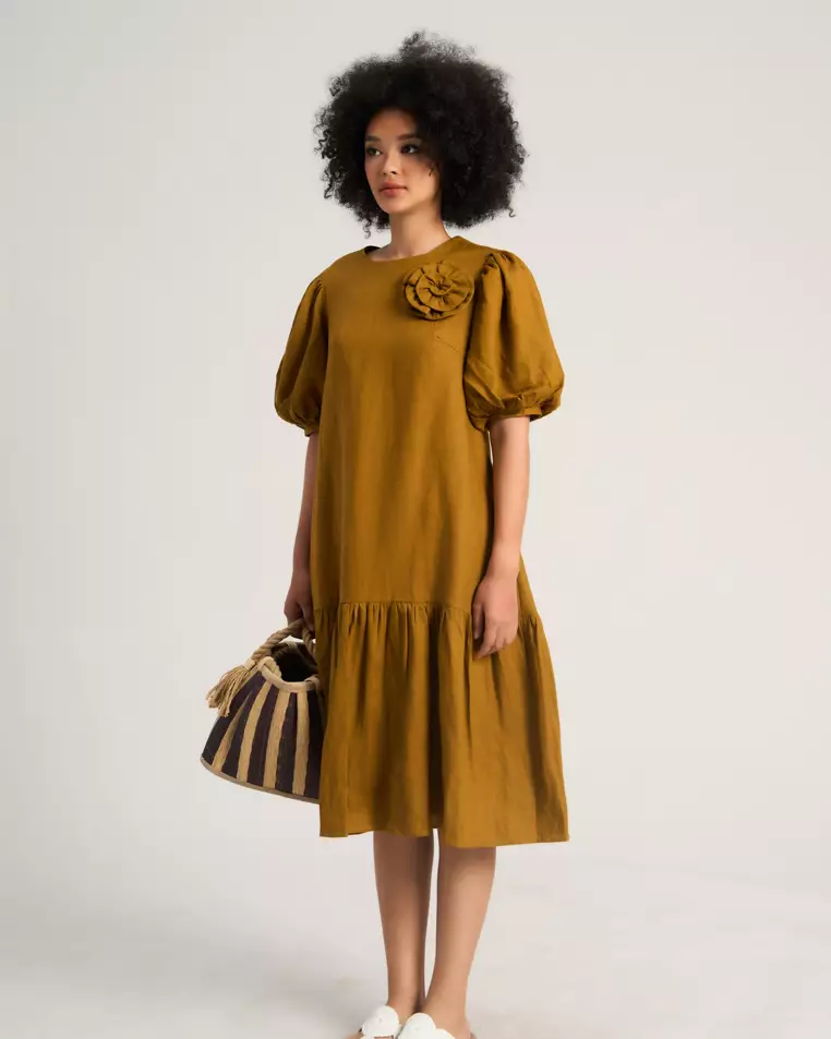 Brown Linen Babydoll Dress