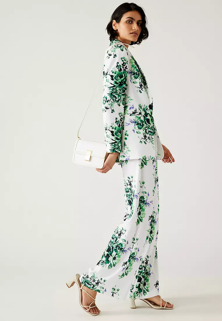 Satin Floral Wide Leg Trousers