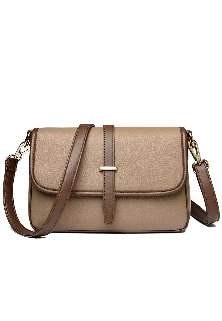 Color Matching Faux Leather Three Way Shoulder Bag