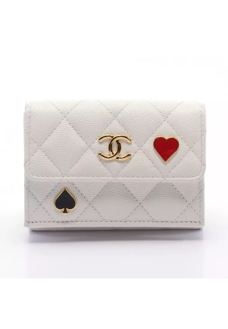 Buy Chanel Pre-loved CHANEL Small flap wallet trifold wallet heart spade  Caviar skin white gold hardware 2023 Online