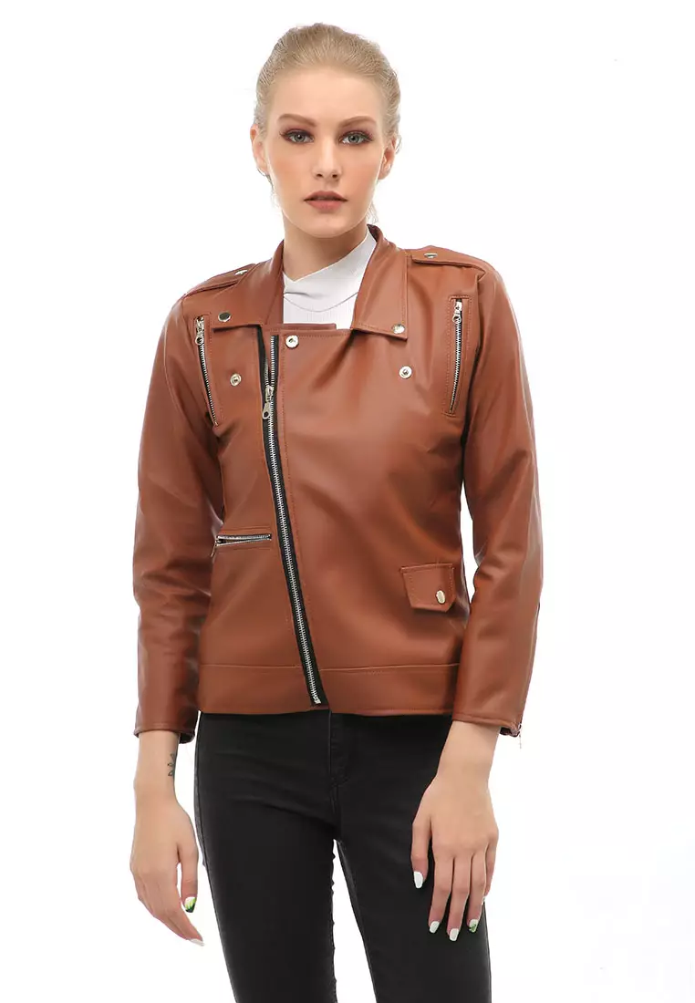 Jual Hamlin Glenice Jaket Kulit Casual Wanita Windproof Stylish Design  Material Leather ORIGINAL - Brown Original 2024 | ZALORA Indonesia ®