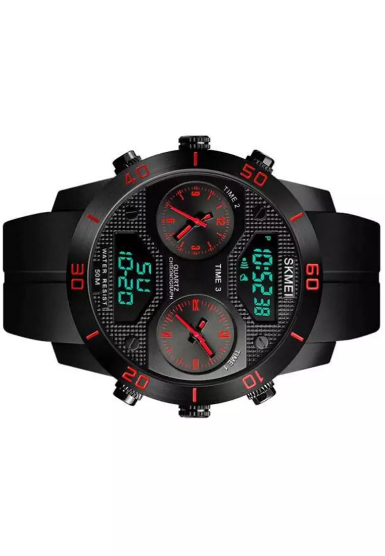 Jam Tangan Digital Analog Pria LED Many Function Waterproof Strap Tali Material PU Rubber LL88 ORIGINAL
