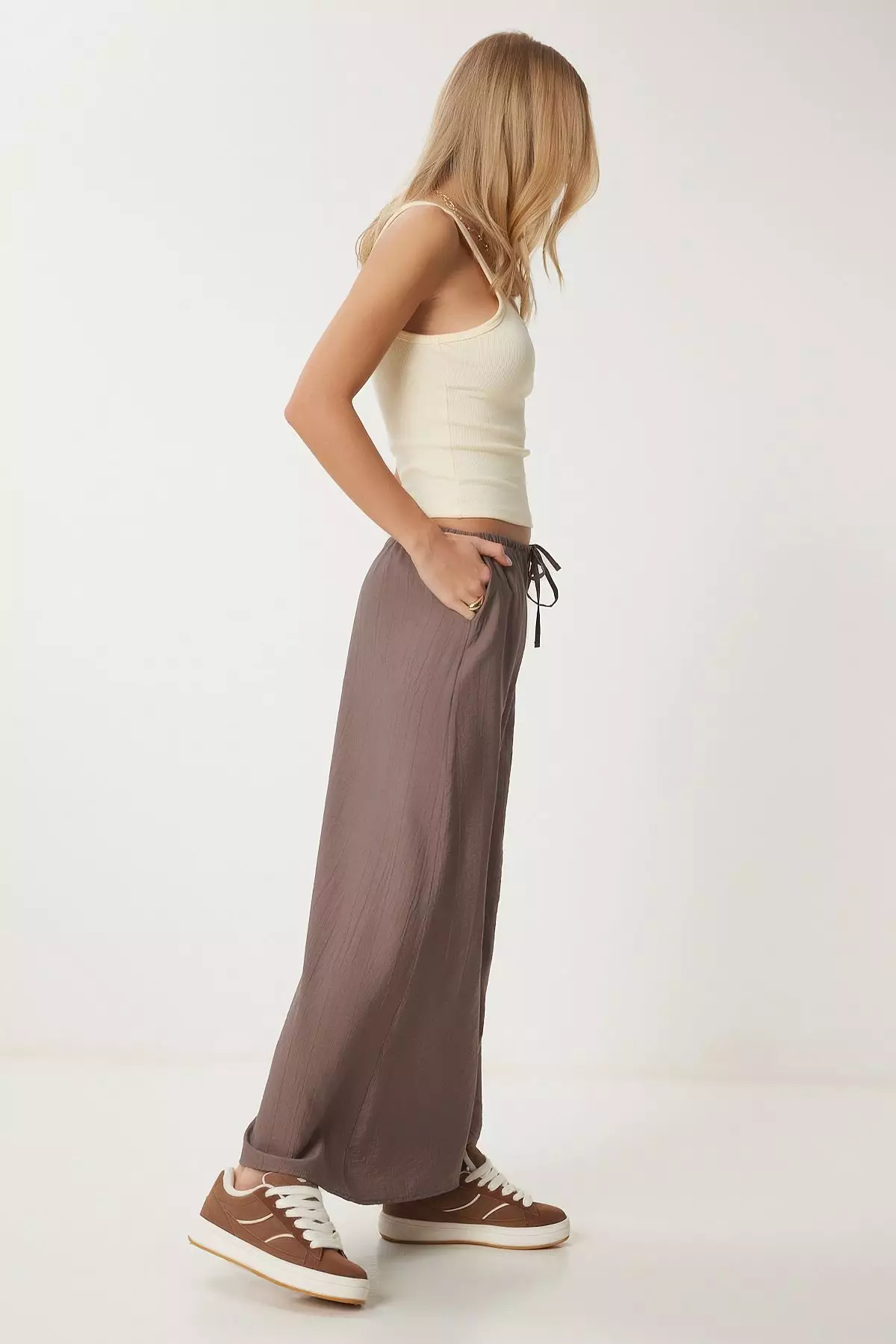Wrinkled Effect Summer Flared Woven Skirt
