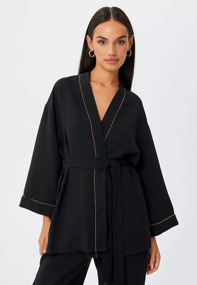 Kimono with Shimmer Ribbon Detail with Belt