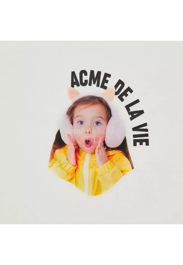 Mini Baby Face Cat Earplug Short Sleeve T-Shirt Cream